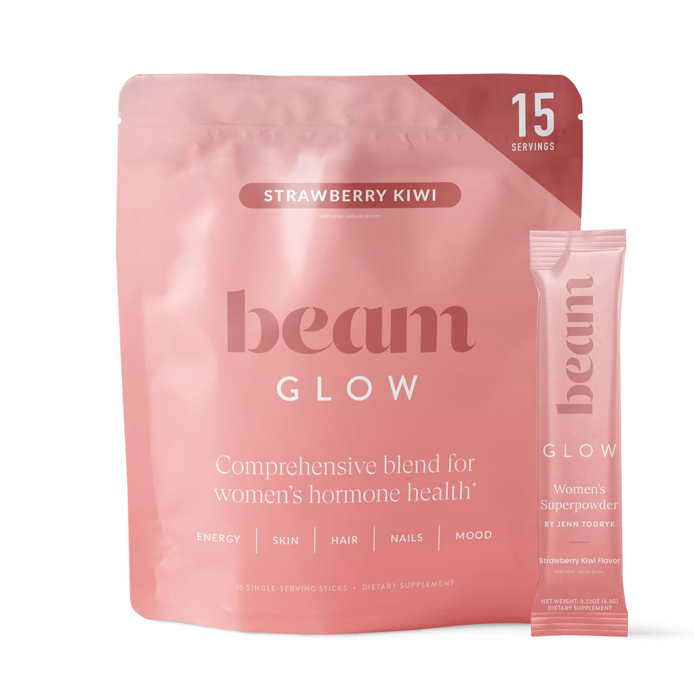 Beam, Glow, клубника и киви, 15 стик-пакетов по 6,3 г (0,22 унции)