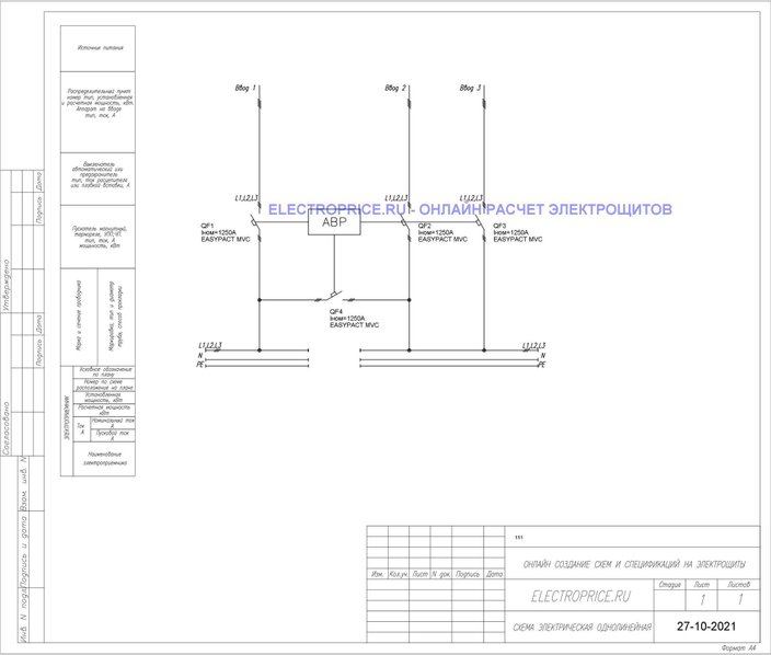 Шкаф АВР 1250А 3 ввода IP54 с секционным автоматом Schneider Electric
