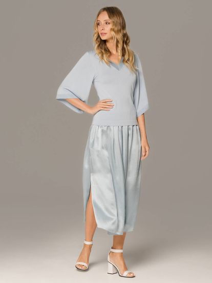 Женская юбка голубого цвета из 100% шелка - фото 1