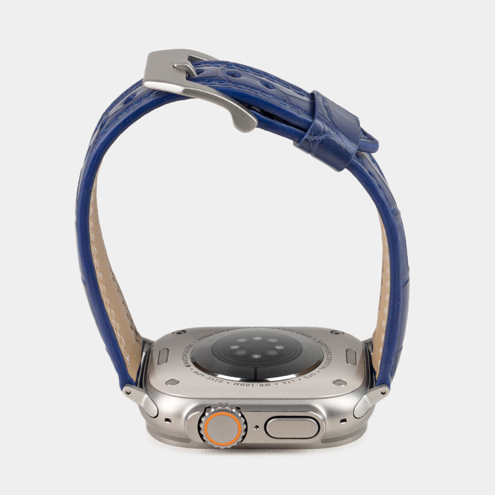 Ремешок для Apple Watch Ultra 49mm из кожи аллигатора, синего цвета