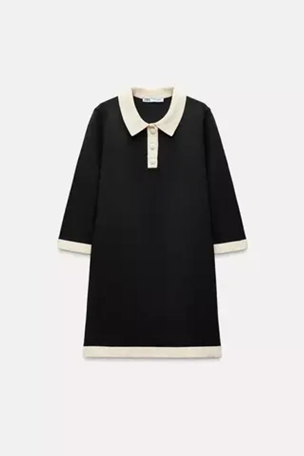 ZARA КОРОТКОЕ ТРИКОТАЖНОЕ ПЛАТЬЕ,ЧЕРНЫЙ/ ЭКРЮ