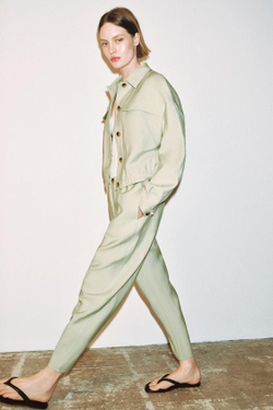 ZARA БРЮКИ CARROT FIT С ЭЛАСТИЧНЫМ ПОЯСОМ, ЦВЕТ МОРСКОЙ ВОЛНЫ