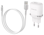 Зарядное сетевое с кабелем MicroUSB 1-метр 3А QC3.0 BOROFONE BA36A белый