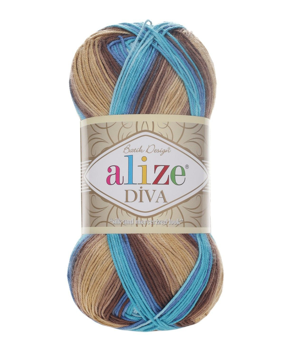 Дива батик (Diva batik) пряжа Alize 100%микрофибра (акрил) 5х100г/350м (3243 песочно-коричневый-сине-бирюзово-голубой)