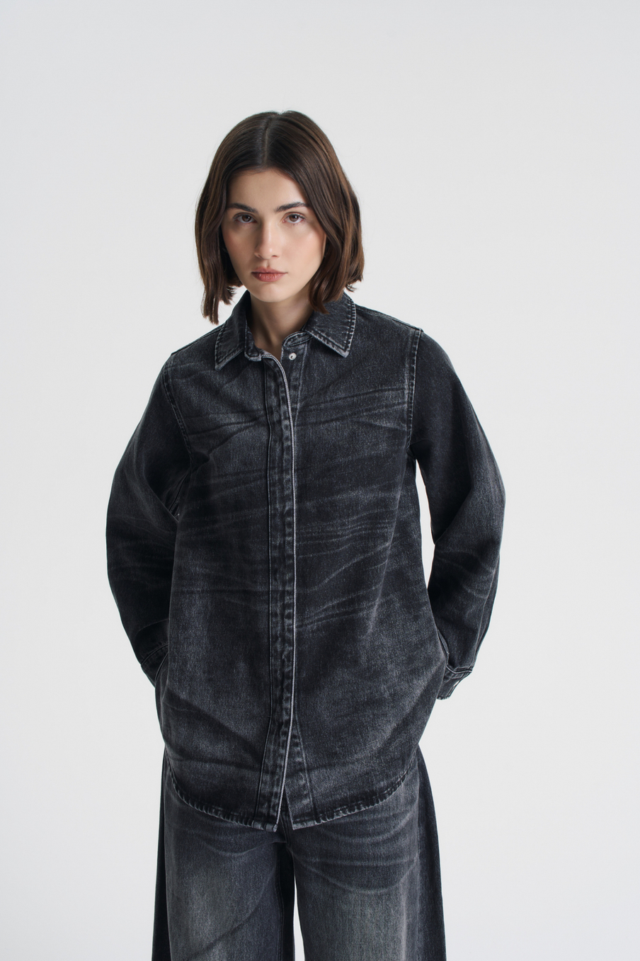 Джинсовая рубашка acid wash