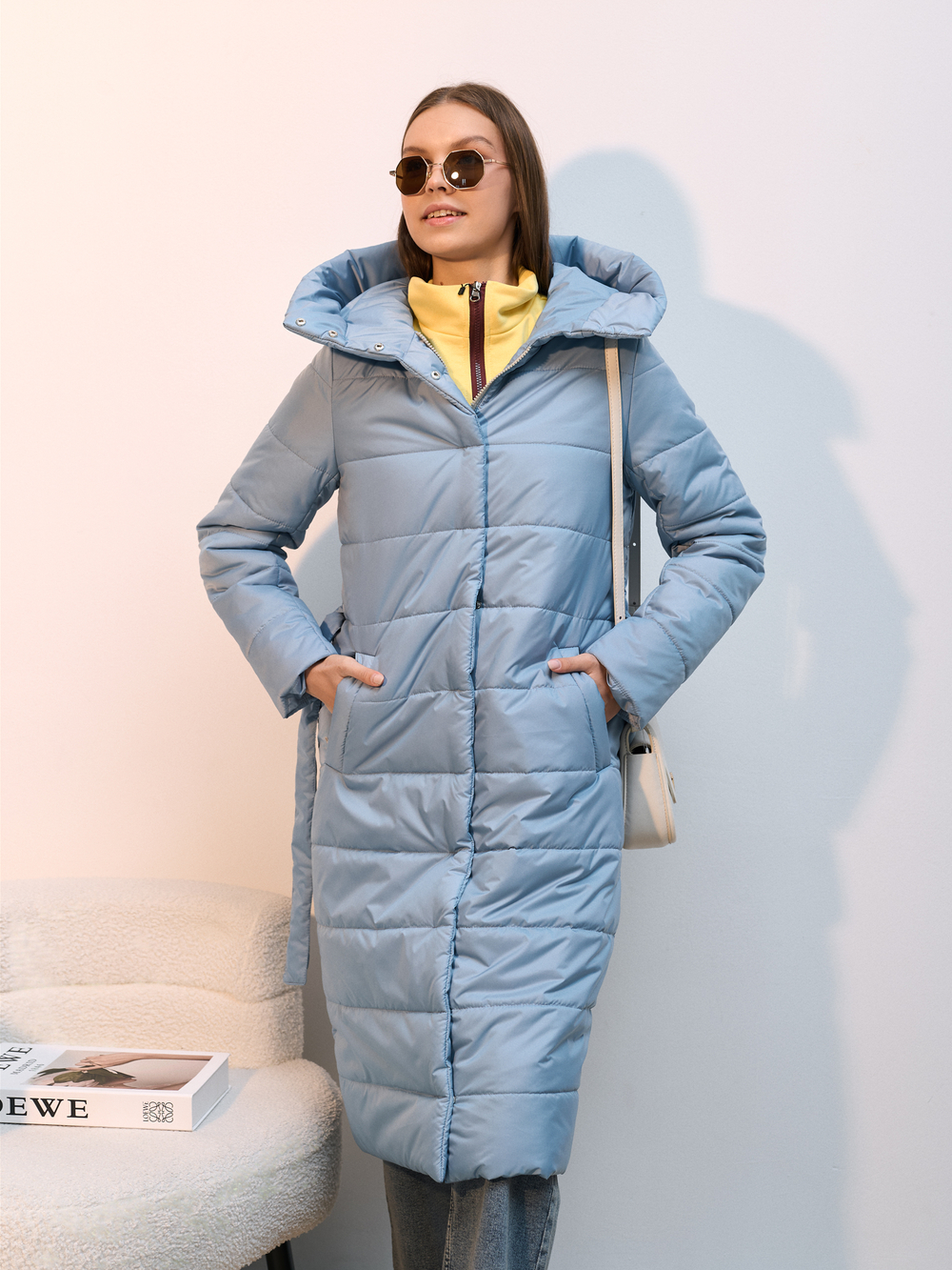 Пальто  демисезонное "Анель" голубой