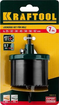 KRAFTOOL 7 шт, (25-32-38-45-50-56-62 х 42 мм), наборная кольцевая пила по дереву (29580-H7-42)