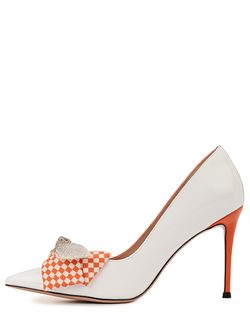 Женские туфли кожаные оранжево-белые с бантиком