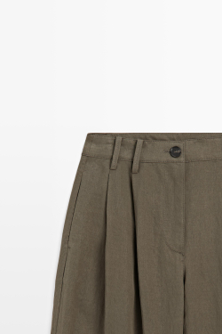 Massimo Dutti Широкие брюки из высокотехнологичной ткани со складками, кротово-коричневый