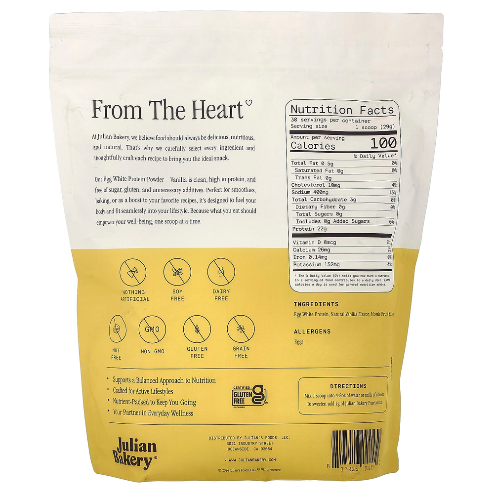 Julian Bakery, протеиновый порошок яичного белка, ваниль, 870 г (1,92 фунта)