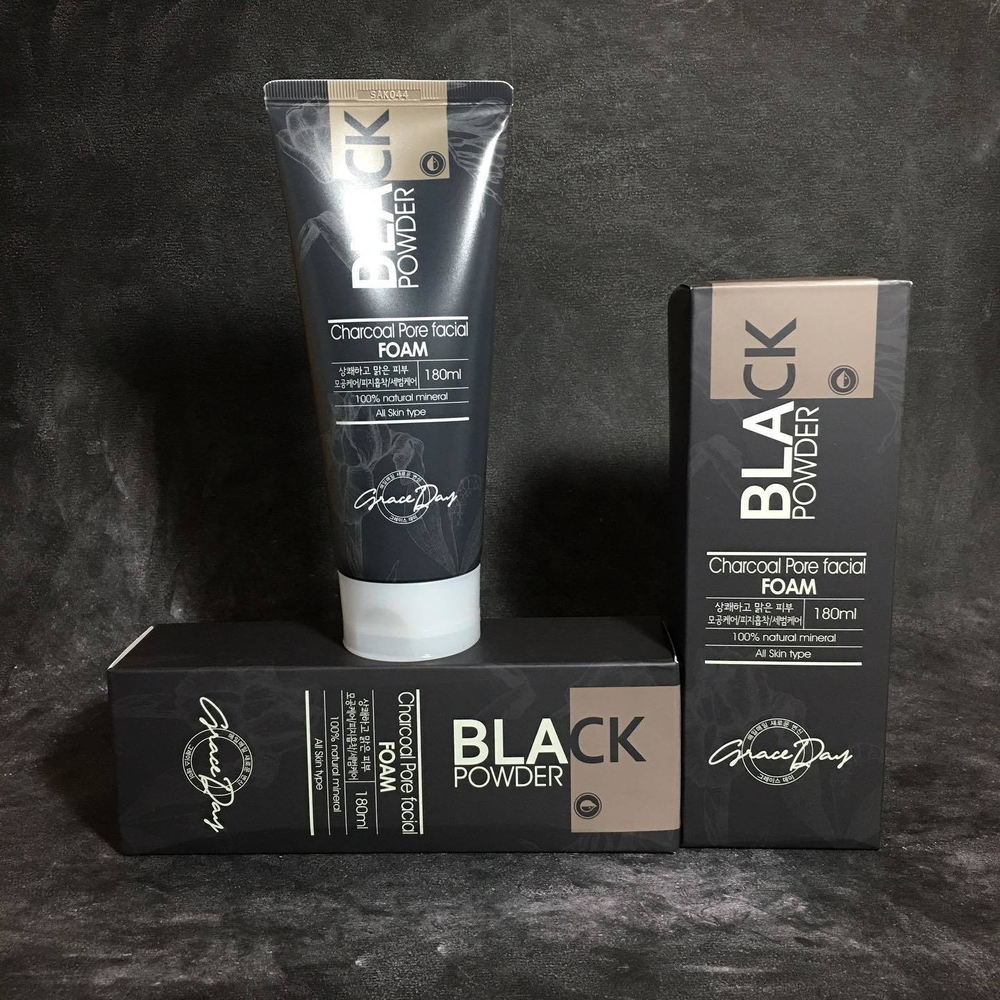 Grace Day. Пенка для умывания лица с черным углем Black Powder Charcoal Pore Facial Foam