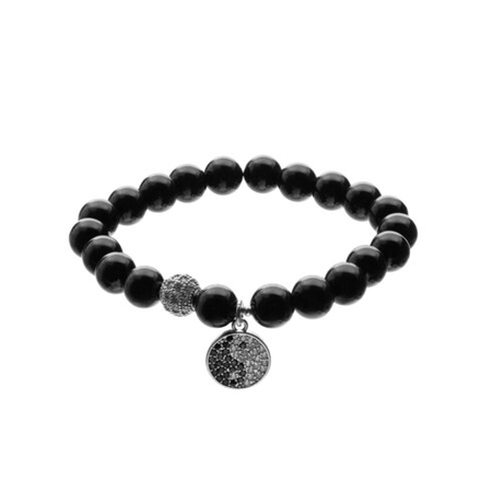 Браслет из Чёрного Агата и подвески Инь Янь, silver