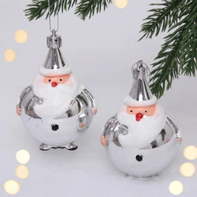 Елочные игрушки «Круглый Дед Мороз» 6 см (набор 2 шт), Серебро