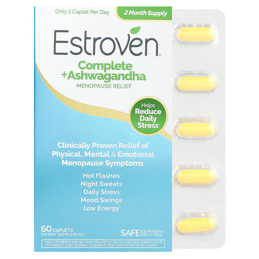 Estroven, Complete iHerb, средство для поддержки при менопаузе, с ашвагандой, 60 капсул