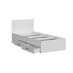 Кровать одинарная с ящиками Бали, Белый шагрень