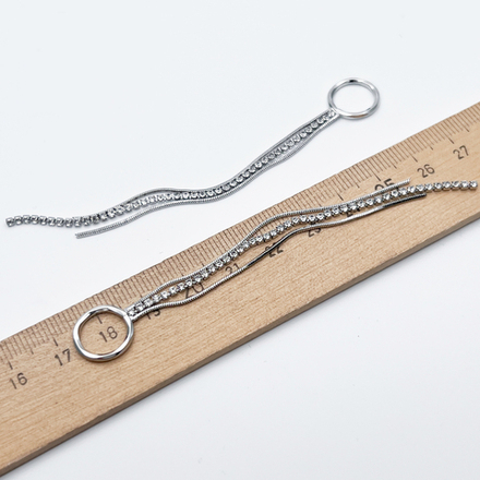 Подвеска Кисточка, цвет серебро (родий), фианиты, размер 100*12,5 мм, цена за 1 шт