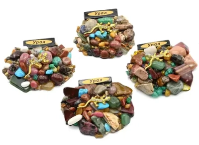 Сувенирный магнит "Урал" с самоцветами и Ящеркой, 45*55мм