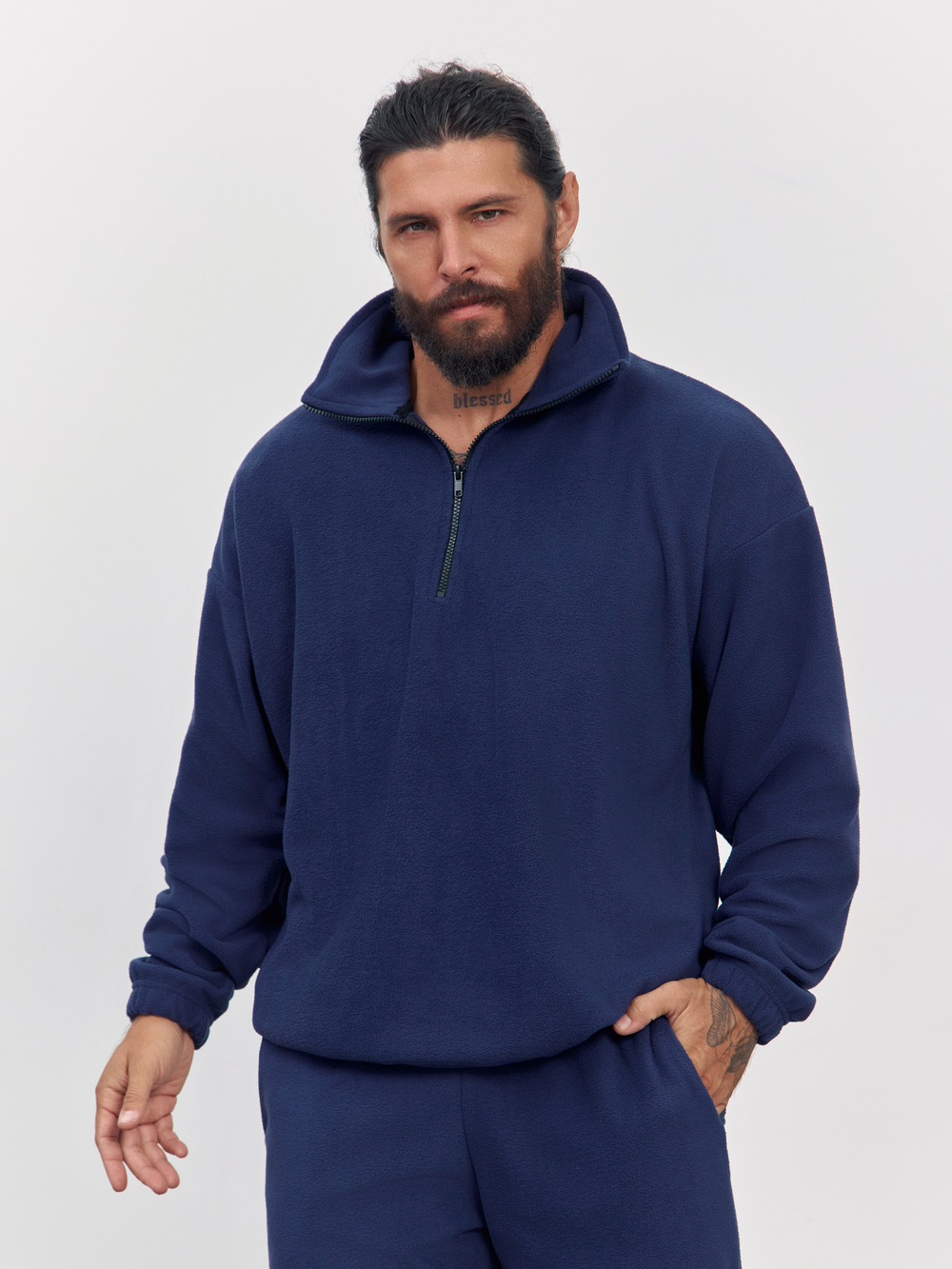 Свитшот "half zip" флисовый (темно-синий)