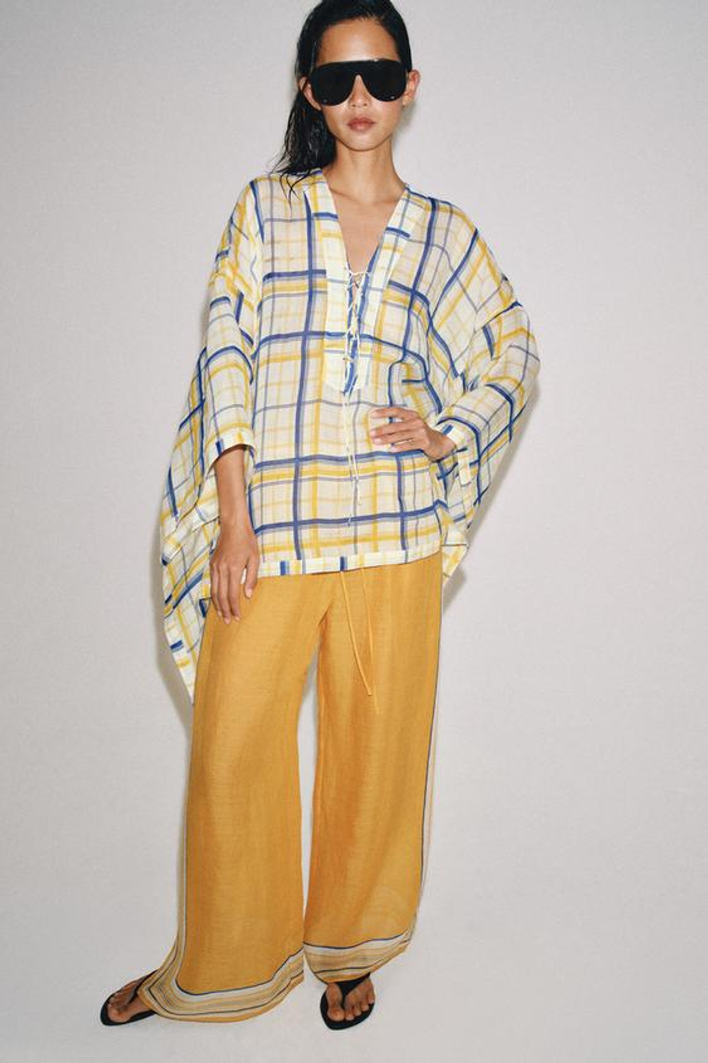 ZARA БРЮКИ ИЗ 100% РАМИ — ZW COLLECTION, С ПРИНТОМ