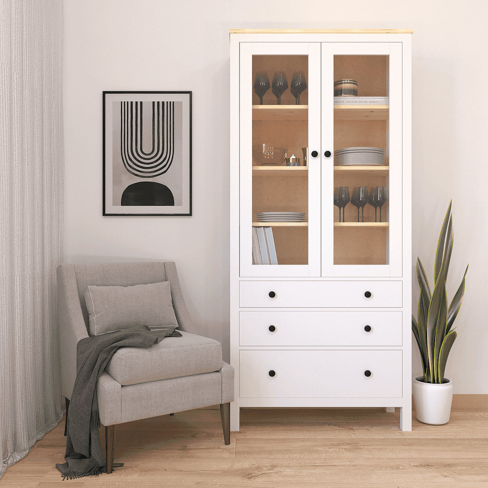 Шкаф LAGOM комбинированный 90х197,8х37 (белый/натуральный)