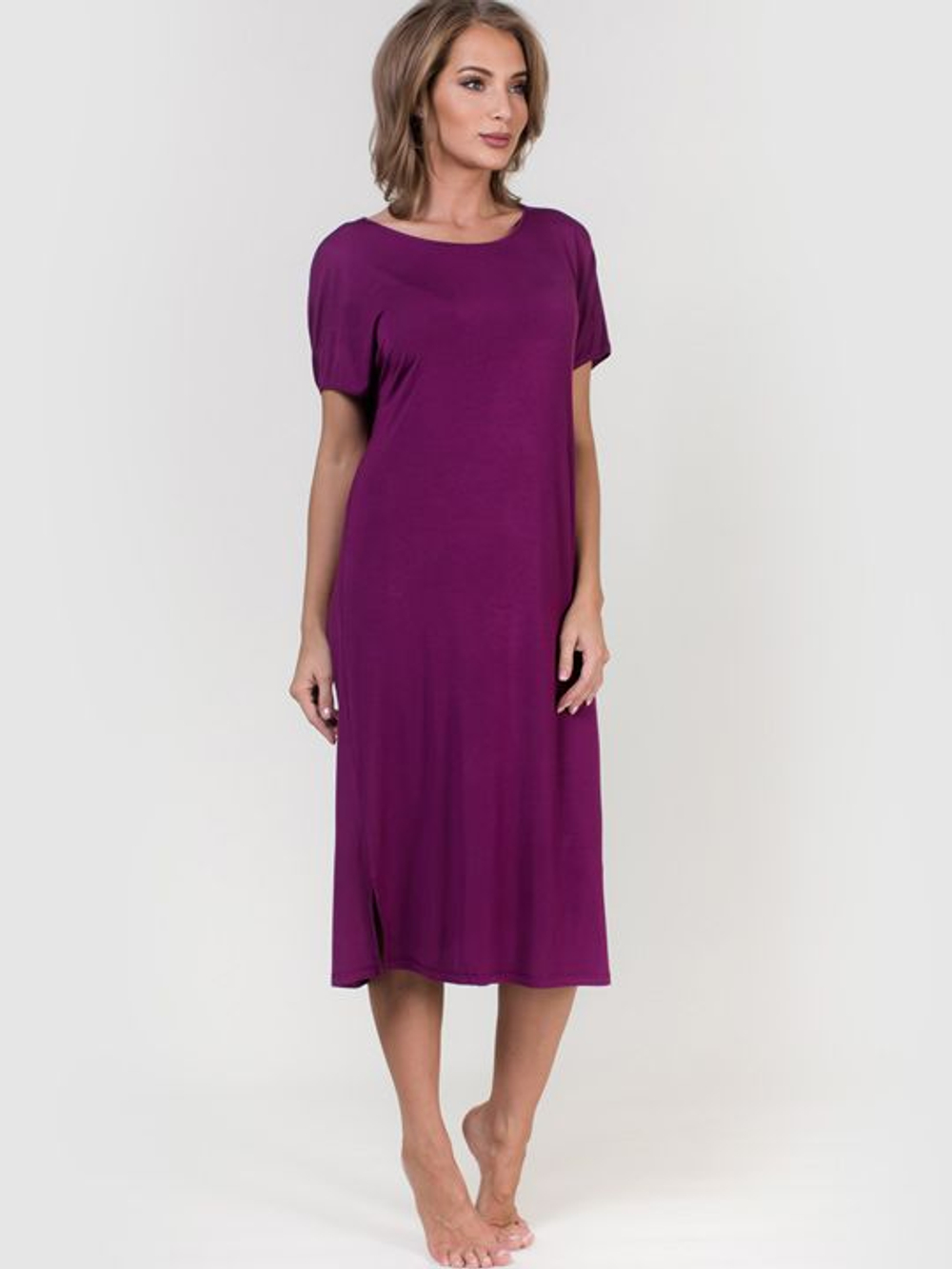 Воздушная женская сорочка с коротким рукавом (Размер: XL) (Цвет: фиолетовый)