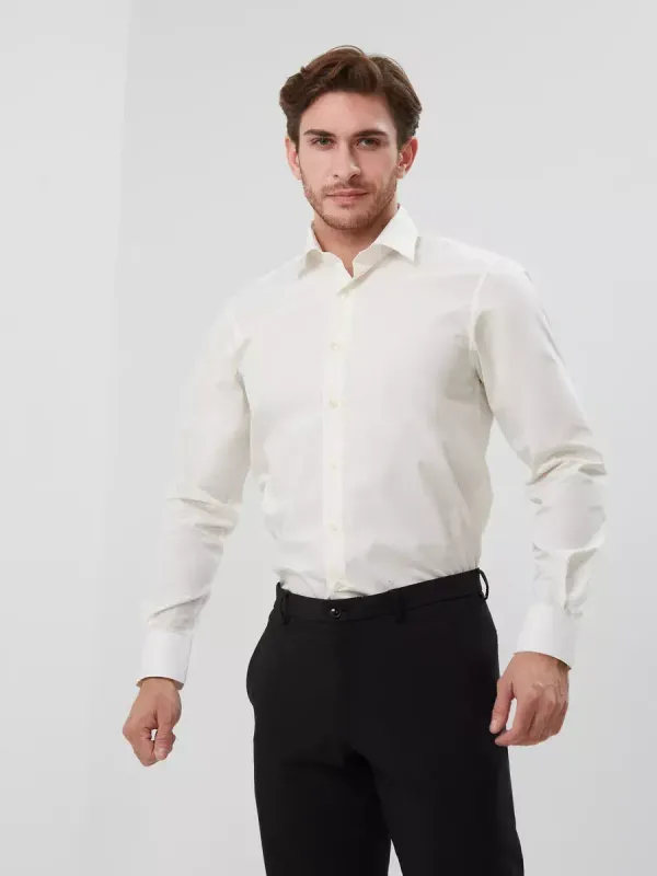 Рубашка на невысокий рост LOW SLIM FIT с длинным рукавом, молочная