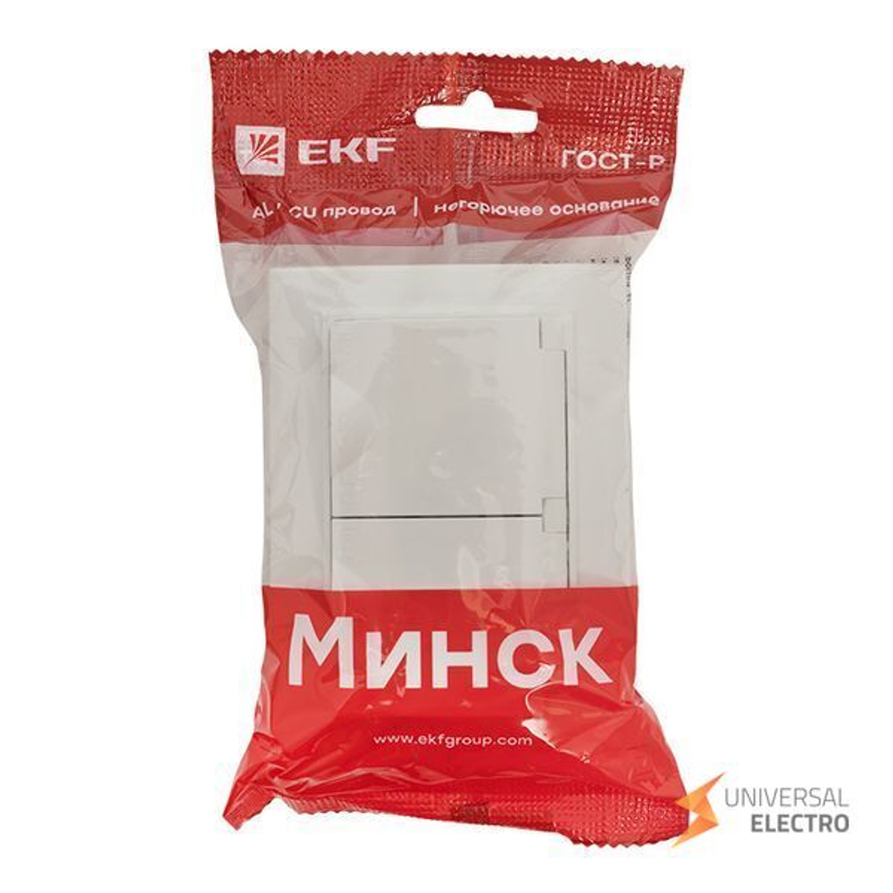 Минск Розетка 2-местная СП с/з с крышкой 16А белая с защ, штор, IP44 EKF
