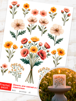 Трансфер переводной - декаль для свечей и гипса цветочки 012 А5