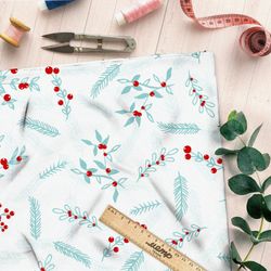 Ткань оксфорд 600 прозрачные веточки с клюквой