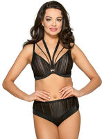 Трусики-бразилиана с вставками из сетки в полоску (Размер: XXXL) (Цвет: черный)