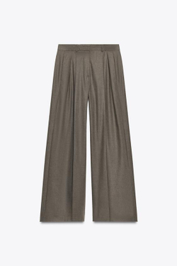 ZARA БРЮКИ WIDE LEG С ЗАЩИПАМИ — ZW COLLECTION, КОРИЧНЕВЫЙ МЕЛАНЖ