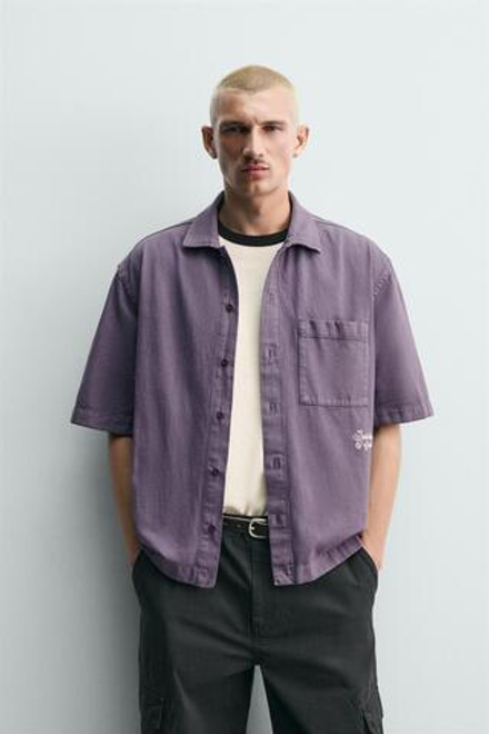 ZARA КУРТКА-РУБАШКА С ВЫШИВКОЙ, ЛИЛОВЫЙ