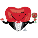 Шар Фольгированный Сердце в смокинге с букетом (Красный)