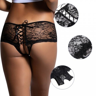 Трусики на завязках с доступом, черные, 3XL-4XL