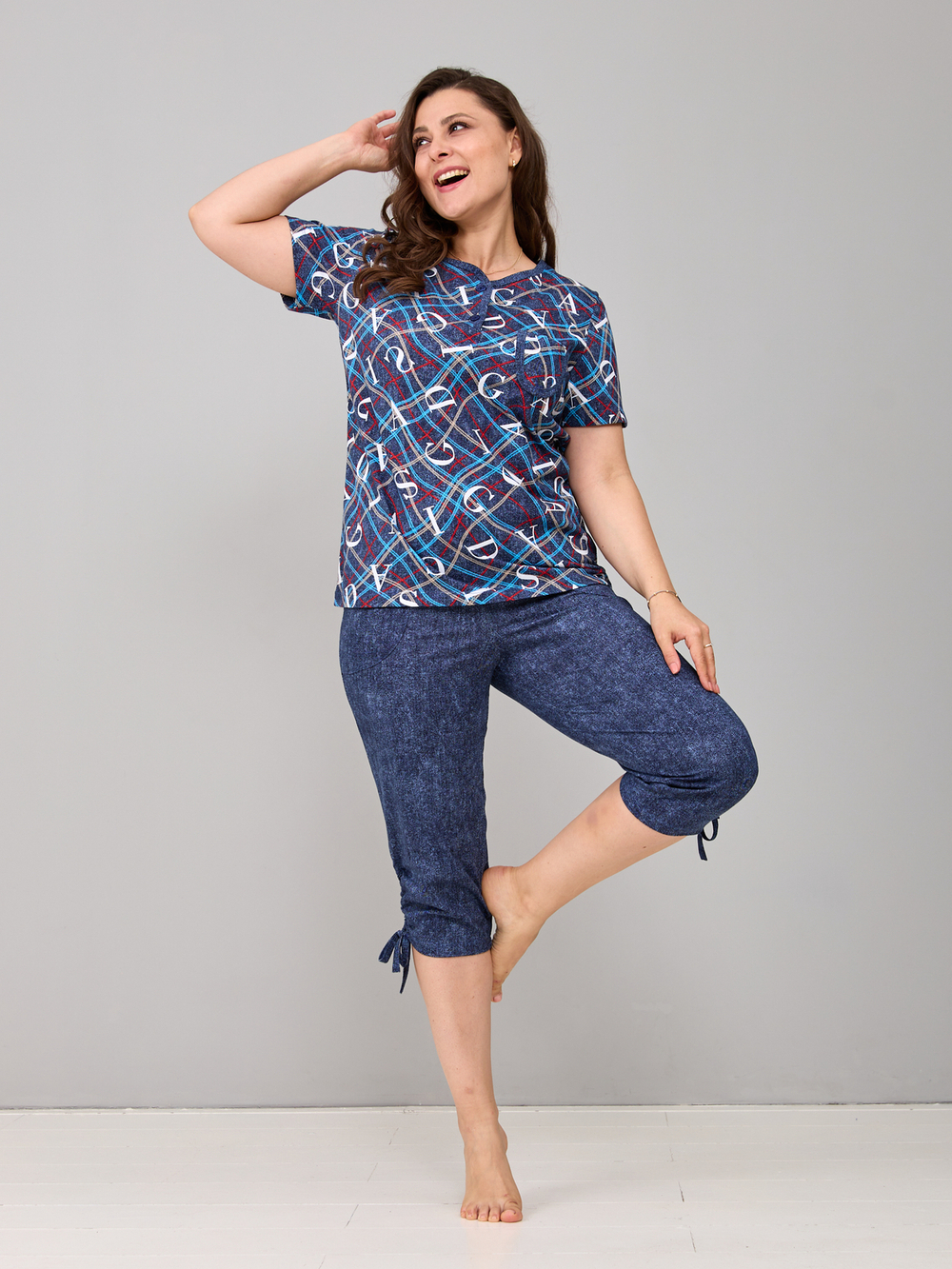 Пижама с бриджами КД-61/джинса-цепочкабуквы