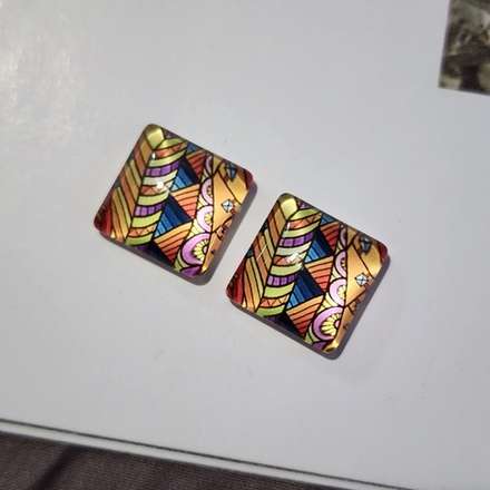 Принт, 12мм, квадрат, стеклянный кабошон