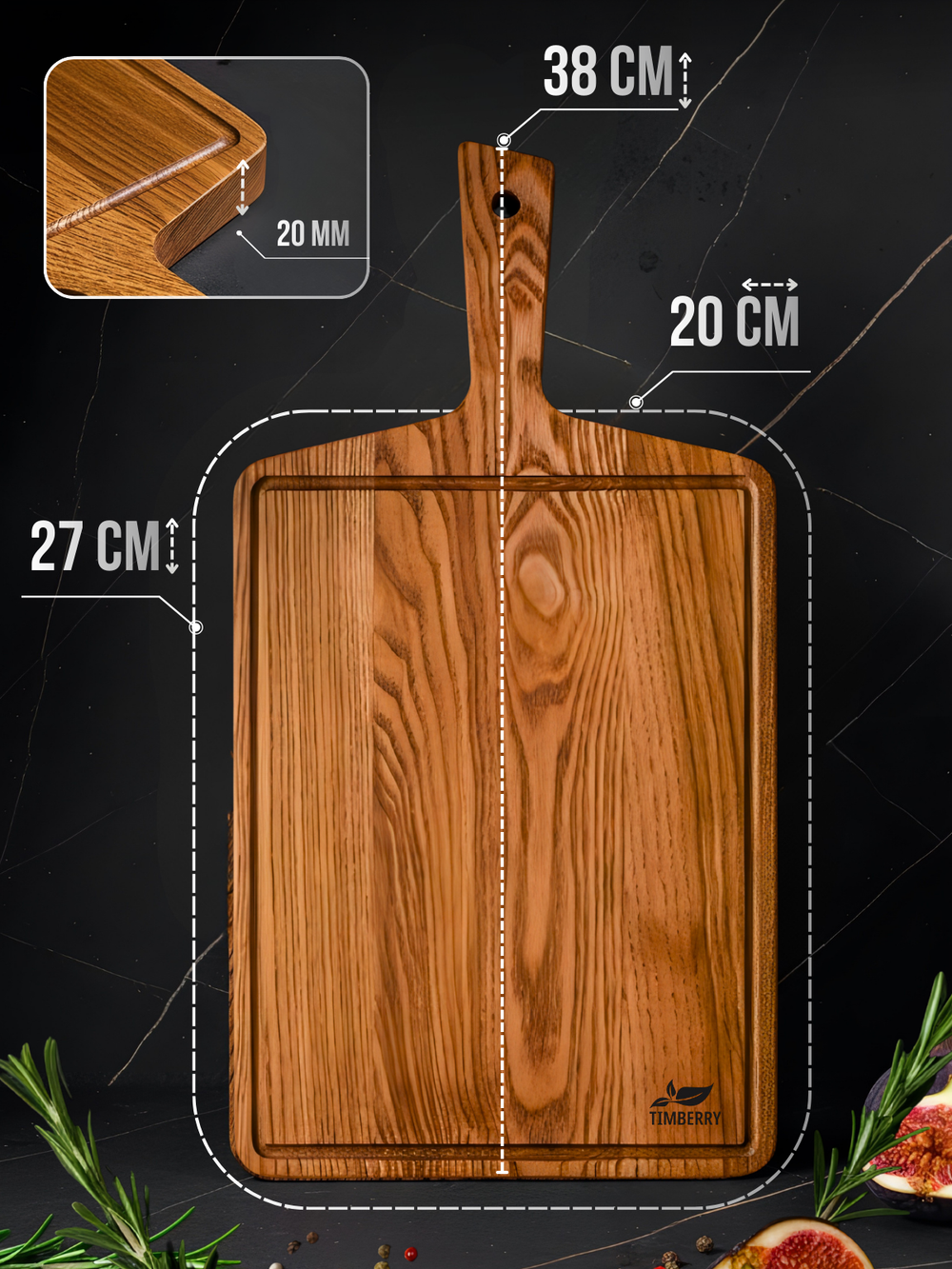 Разделочная доска 38х20 см с ручкой