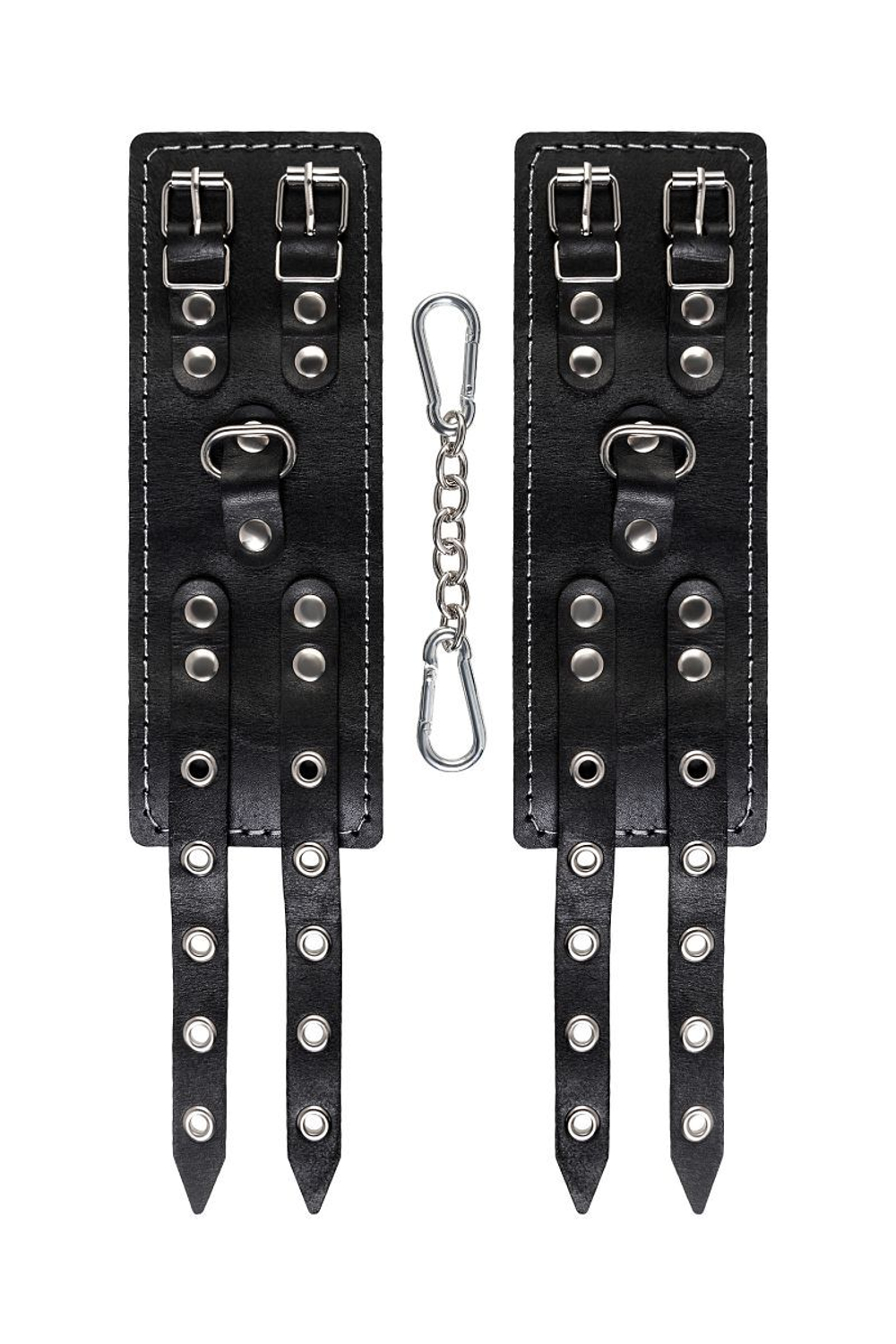 Черные наручники с двумя ремнями и красной подкладкой (Цвет: черный с красным)