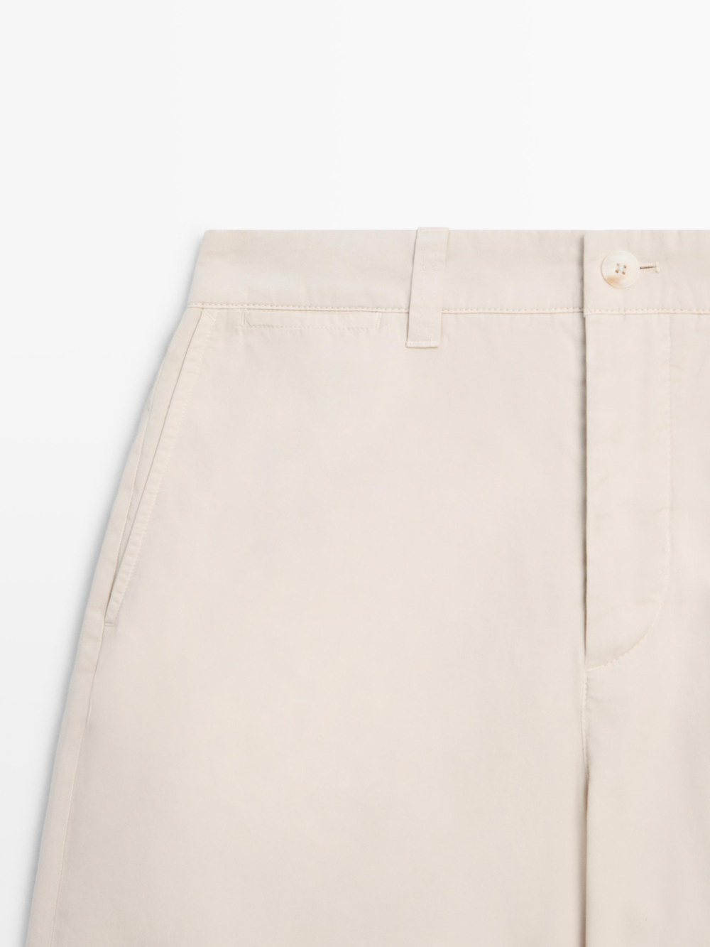 Massimo Dutti Хлопковые шорты-бермуды с декоративной отделкой на поясе, песочный