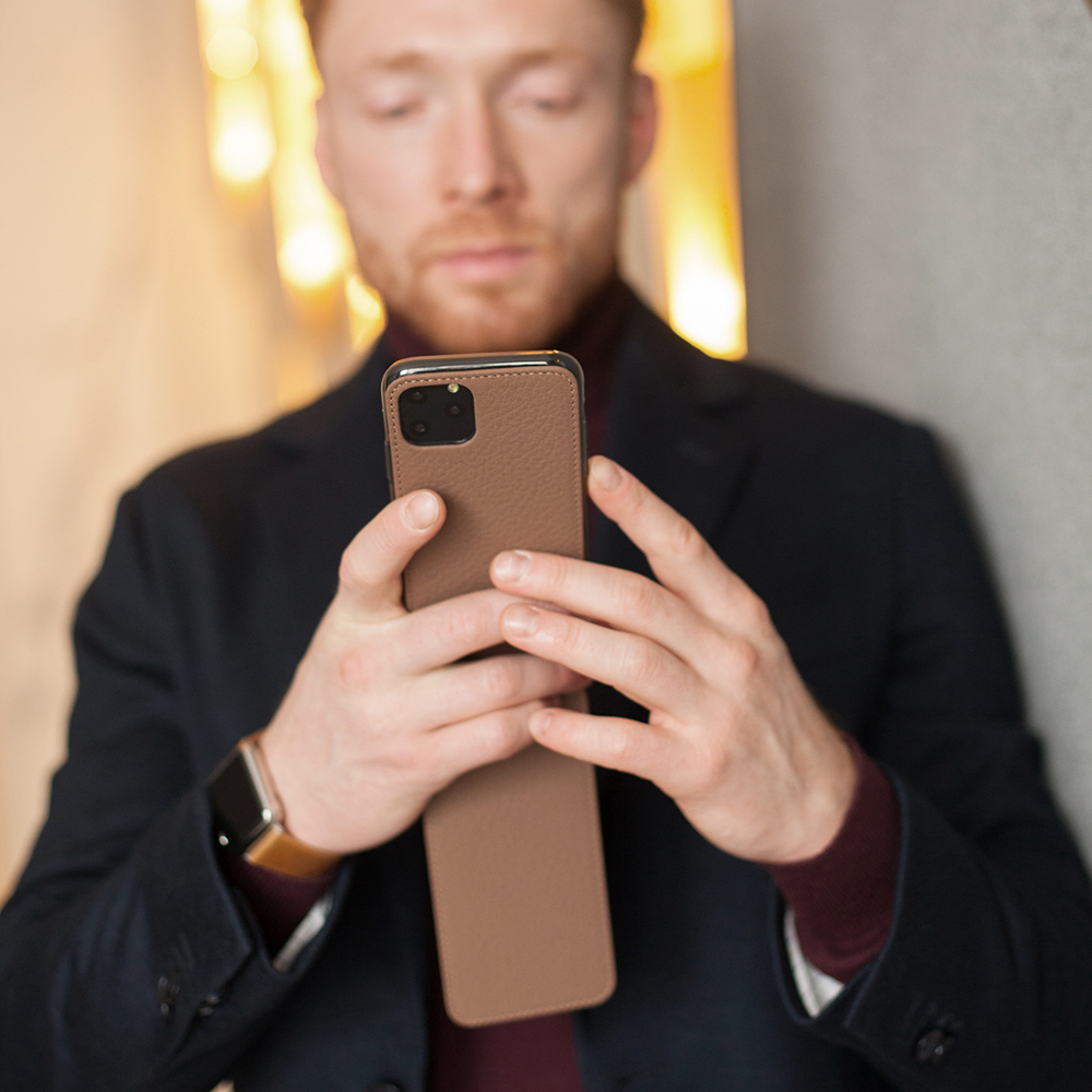 Чехол для iPhone 11 Pro из натуральной кожи теленка, цвета кофе