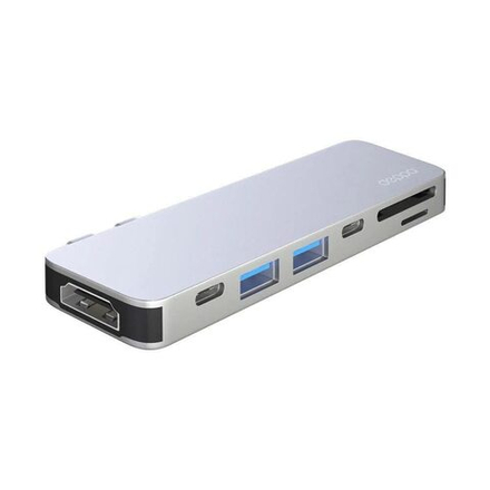 Переходник Deppa Thunderbolt C 7в1 (73122) Type-C to USB3.0x2/ HDMI/ Thunder3/ Type-C/ SD/ MicroSD для MacBook Серебристый