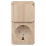 Schneider Electric ЭТЮД Сосна Блок: Розетка с заземляющими контактами со шторками + выключатель 1-клавишный открытая установка BPA16-201D