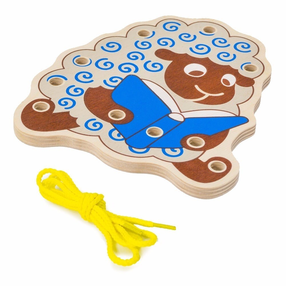 Шнуровка "Овечка", развивающая игрушка для детей, обучающая игра из дерева