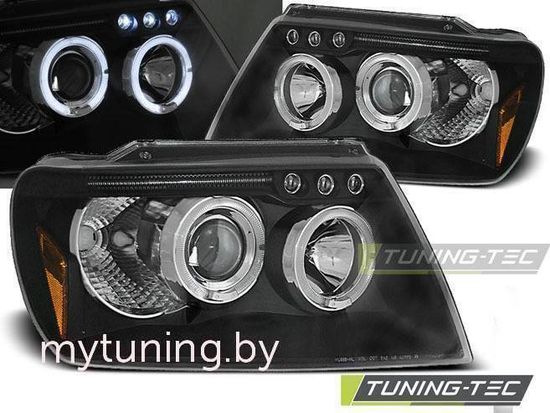 Передние фары Jeep Grand Cherokee WJ angel eyes black