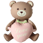 Шар Фольгированный Мишка с розовым сердцем ILY (Коричневый)