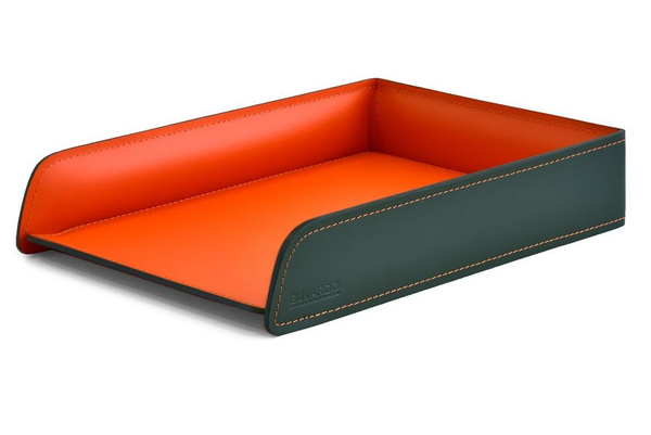 Лоток А4 горизонтальный из кожи цвет зеленый/оранжевый