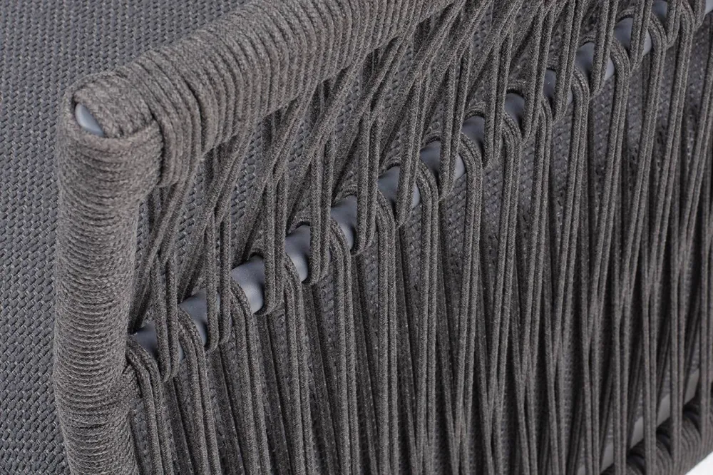 "Лугано" кресло плетеное из роупа, каркас алюминий темно-серый (RAL7024) муар, роуп темно-серый круглый, ткань темно-серая YB25-0027