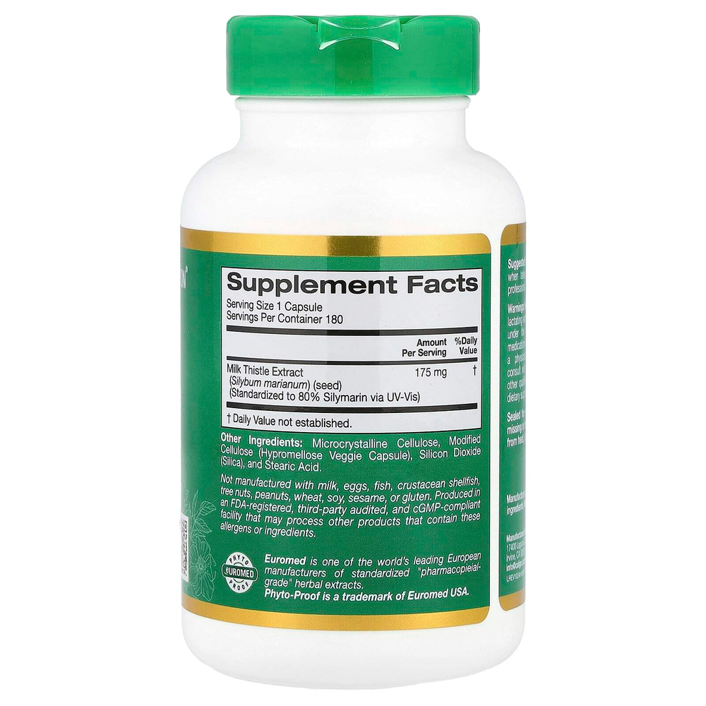California Gold Nutrition, EuroHerbs, экстракт расторопши, качество Euromed, 175 мг, 180 растительных капсул