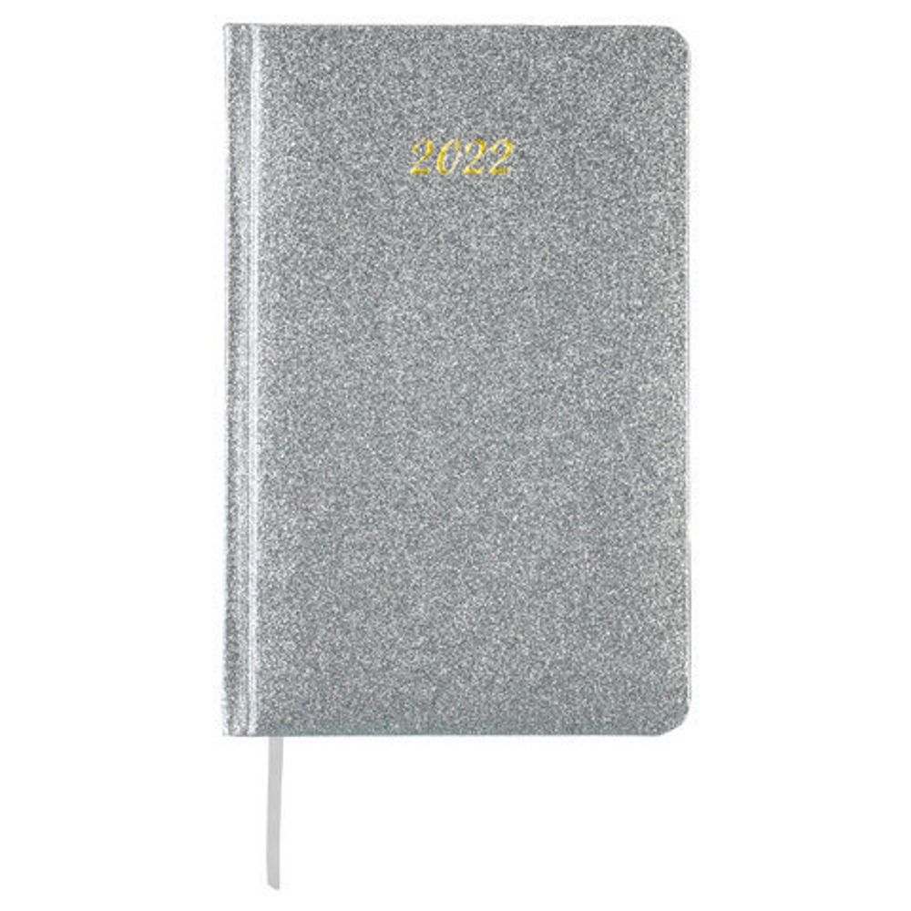Ежедневник датированный 2022 А5 138x213 мм BRAUBERG "Sparkle", блестки, серебряный, 112830