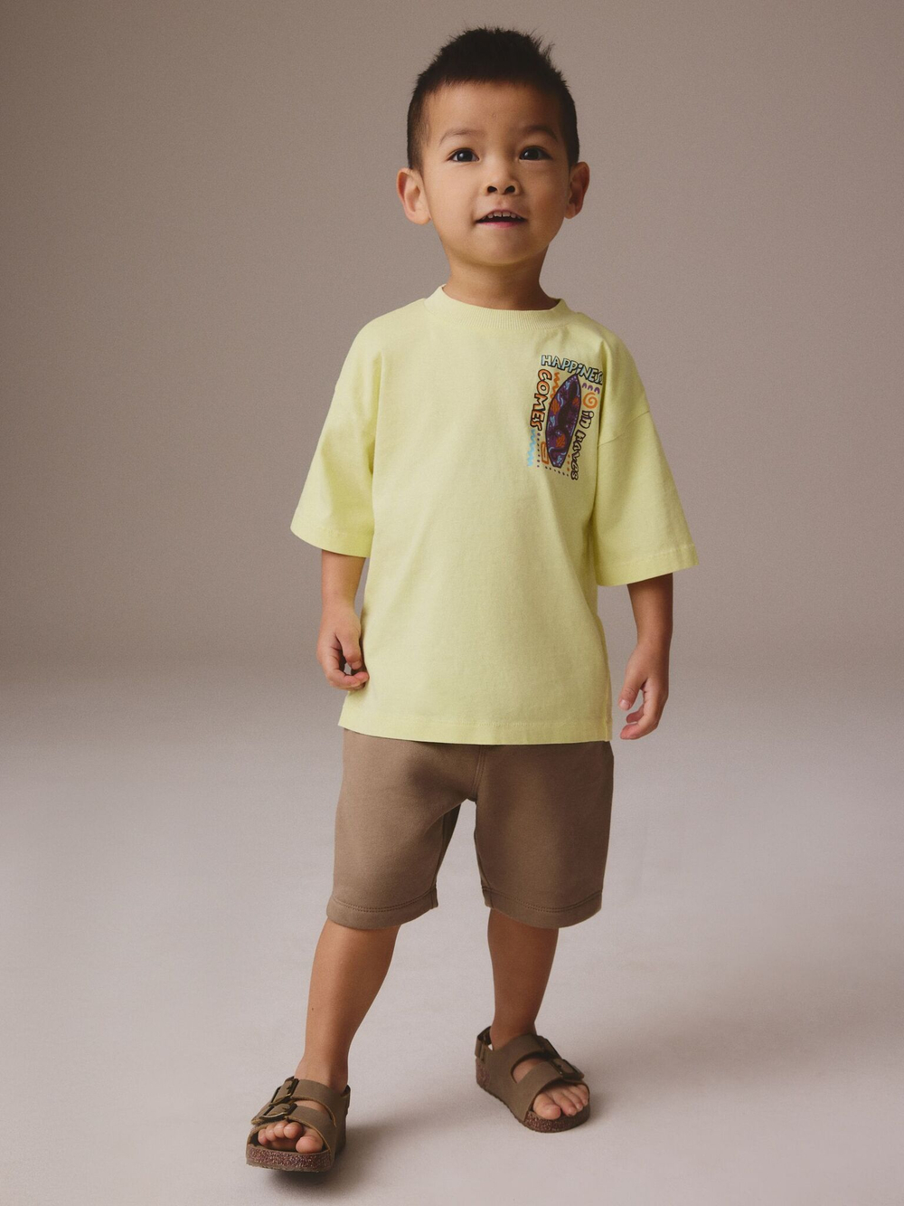 Футболка и шорты в комплекте для мальчика Next E98-600, Лимонный, Коричневый